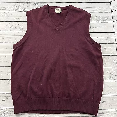 L.L. Bean 100% Lambswool V Neck Sweater Vest Men's Large Reg Maroon • $20.69