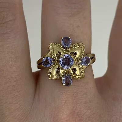 £180 • Buy Tanzanite Flower Ornate Ring 9ct Yellow Gold - Size N