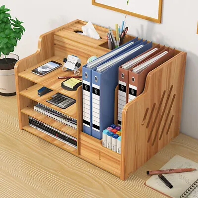 Multi-Layer Office Desktop Wooden Storage Box File Drawer Storage Rack Organizer • £19.99