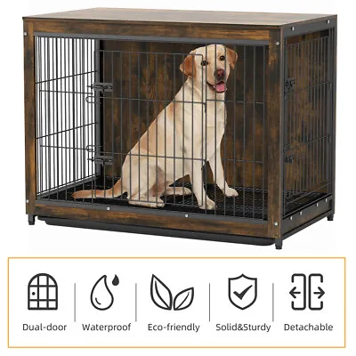 $89.92 • Buy Large Dog Crate Wooden Metal Kennel Pet End Table Furniture Storage Shelf Indoor