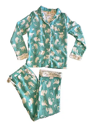 Munki Munki Women's Size S Pajama 2 Piece Set Blue Flannel Polar Bear Arctic Fox • $18.19