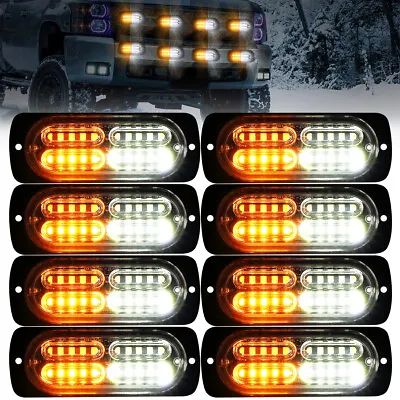 8X Pod Amber White 12 LED Grille Side Marker Strobe Lights Flush Mount Emergency • $37.94