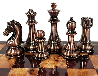 LARGE 4 3/8  King Copper & Gold Finish Staunton Chess Men Set- NO Board • $95