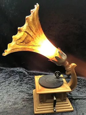 Gramophone Millefiori Amber Art Glass Tulip Table Lamp LP Record Player Free Sh • $350