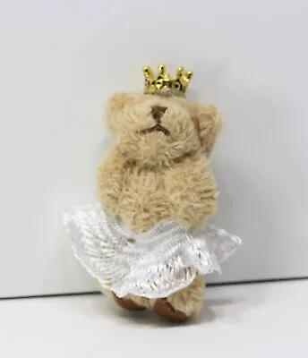 Miniature Artisan Queenie Teddy Bear With White Skirt And And A Gold Crown • $15.99