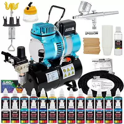 Master Gravity Airbrush Air Tank Compressor Kit With 24 Color Acrylic Paint Set • $219.99