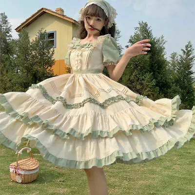 Japanese Summer Kawaii Women Lolita Mori Girl Ruffled Op Short-sleeved Dress • $47.71