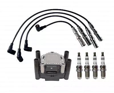 Ignition Tune Up Kit: Spark Plugs + Wire Set + Coil For VW 2.0L Jetta Golf 99-01 • $112.81