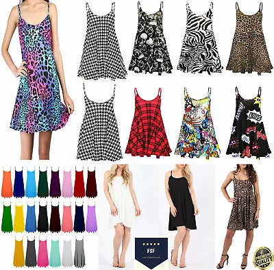 £8.99 • Buy Womens Ladies Camisole Flared Skater Strappy Vest Top Cami Swing Mini Dress 8-26