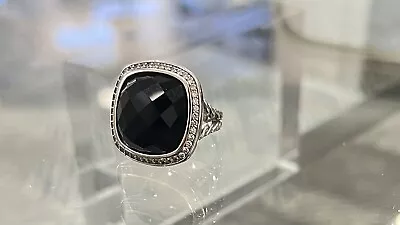 David Yurman 925 Silver 17mm Albion Ring Black Onyx Diamonds Size 6 • $214