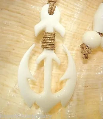 26mm Carved WaterBuffalo Bone Maori Matau Tribal Fish Hook Anchor Pendant 27  #1 • $15.50