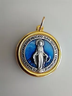 Catholic Silver & Gold Tone Blue Enamel Miraculous Medal Mary • $9.99