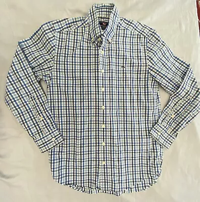 Vineyard Vines Button Up Shirt Whale Slim Blue White Gingham Plaid Mens Small • $15