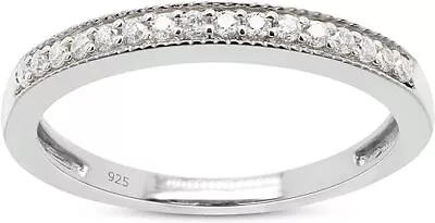 1/8ct Round Cut Moissanite Half Eternity Milgrain Band Ring 925 Sterling Silver • $34.75