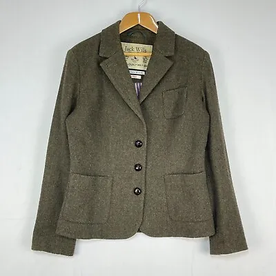 Jack Wills Tweed Wool Blazer Women’s Size UK 8 Green Herringbone Hacking Jacket • £45
