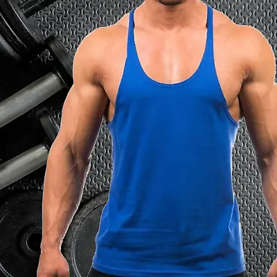 Mens Gym Vest Racerback Bodybuilding Muscle Stringer Tank Top Bodybuilding Vest • £8.99