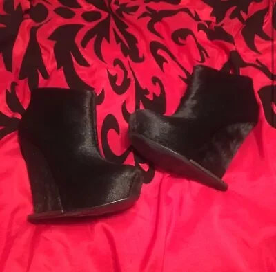 BCBG Max Azria RARE Mendel Ankle Boots Wedge Platform Zip Pony Hair Size 6.5 • $25