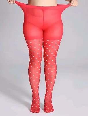 Women Plus Size Red Base White Hearts Stockings Tights Pantyhose Hosiery. • $20