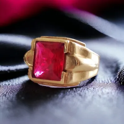 Men's 5ct. Emerald-Cut Ruby Solitaire Ring In 14K Yellow Gold • $799