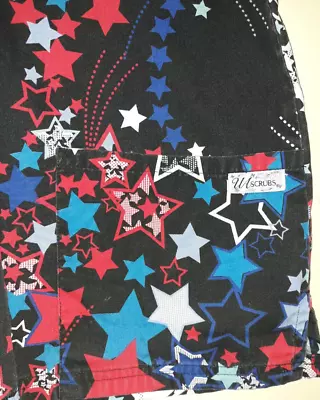 UA SCRUBS V Neck Scrub Top Short Sleeve RED WHITE BLUE STARS Size XS BUY2/1FREE • $9.49