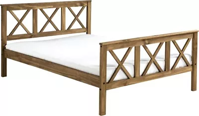 Salvador 4ft6 Double Bed High Foot End Distressed Waxed Pine 135cm Wooden Slats • £142.99