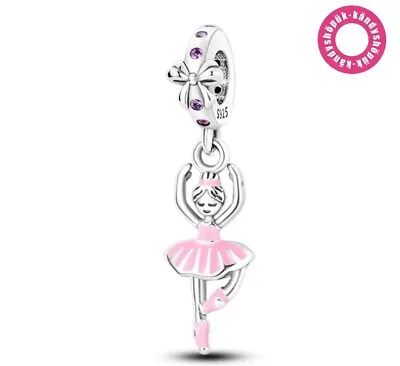 Pink Ballerina Girl Dangle Charm Bead For Bracelet S925 Sterling Silver • £10.99
