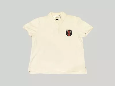 GUCCI 2018 Bee Emblem Crest Polo Shirt Size Large White AUTHENTIC • $149.30