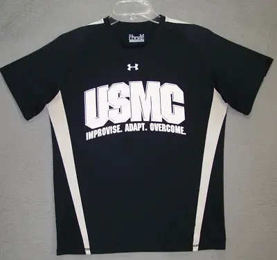 USMC Shirt Under Armour Adult Medium Black Short Sleeve Graphic Activewear Mens • $14.92