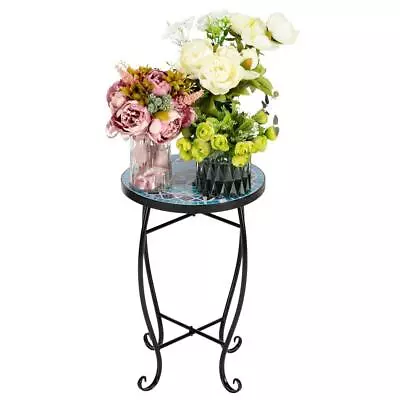 Mosaic Accent Table 14 In Round Side/End Table Plant Stand Decor For Patio Porch • $35.99