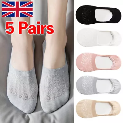 5Pair Anti-slip Women Ladies Footsies Skin Shoe Liners Invisible Thin Lace Sock • £2.85