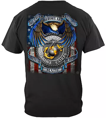 USMC Marine Corps True Hero Marines Eagle USA Flag T-Shirt 100% Cotton Black • $26.95