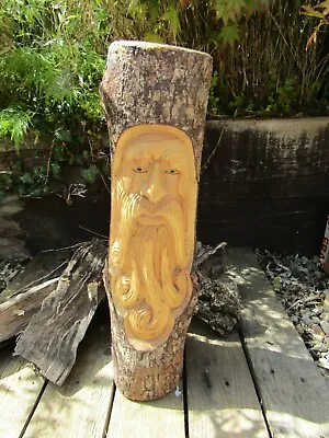 £37.99 • Buy Fair Trade Hand Carved Wooden Green Man Full Tree Trunk Stump Log Statue 50cm