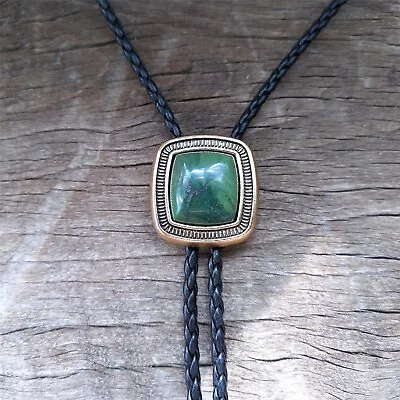 Natural Square Jade Bolo Tie Wedding Necklace Men Groomsmen Western Cowboy • $29.99