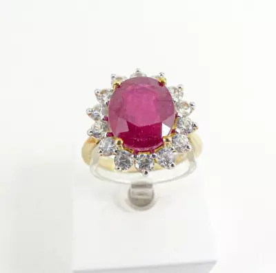 9ct Gold Ruby Ring Moissanite TJC Hallmarked  20mm Size T  With Gift Box • £278