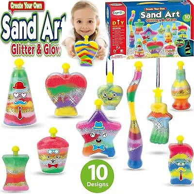 Sand Art Kit 10 Designs Glow In Dark Sand Art Bottles Necklaces Art Craft Kids • £9.75