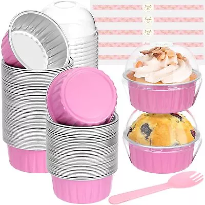Mini Cake Pans With Lids And Spoons (100 Pack Pink 5oz) Round 100 Pink • $26.44