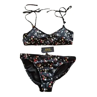 BNWT Designer Polo Ralph Lauren Black Floral Bikini Set. Sz Small Uk 8 • £80