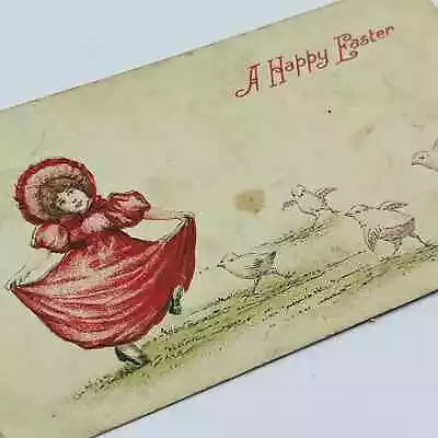 1910s Easter Post Card Girl In Bonnet Dancing With Chicks PA5 • $6