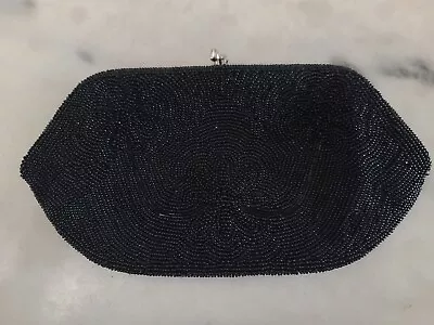 VINTAGE  Black Beaded Evening Bag Purse Clutch Glass Beads  Excellent Condition • $8
