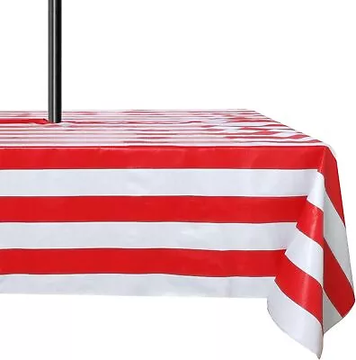 100 PVC Outdoor Tablecloth With Umbrella Hole Waterproof Stain Resistant Vinyl • $37.22