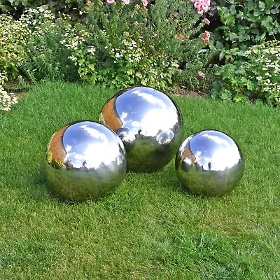 20 25 30 35cm Garden Spheres Stainless Steel Outdoor Gazing Balls Globes • £39.99