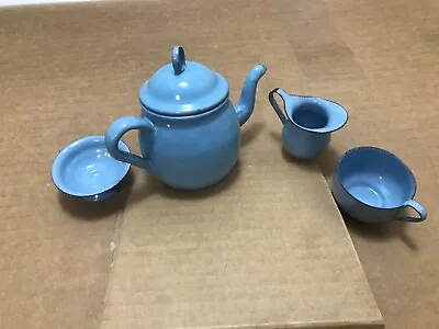 Miniature Childs Teapot Robin Egg Blue Mint Graniteware Enamelware Antique! • $145