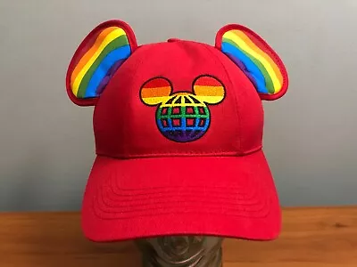 NEW MICKEY MOUSE EAR STRAPBACK HAT BASEBALL CAP RED RAINBOW PRIDE DISNEY WORLD V • $9.99