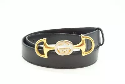 GUCCI Vintage Belt Waist Mark GG Horsebit Buckle Women Leather Black 7941k • $427.91