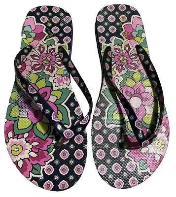 Vera Bradley  Flip Flops Navy Pink Thong Sandals Women’s Size 9-10 Large VGUC • $19