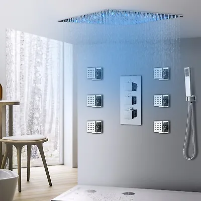 16  LED Shower Head Combo Thermostatic Shower Faucet Set Massage System W/valve • $189