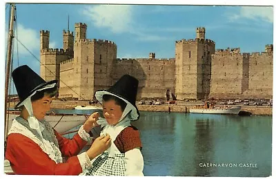 1960s J Salmon Postcard Tradidional Welsh Dress At Caernarvon Castle Unposted • £2.35