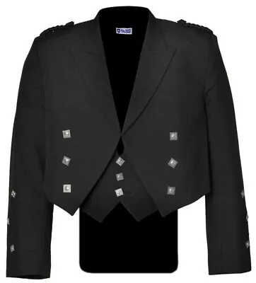 Prince Charlie Kilt Black Jacket With Waistcoat/Vest-RS&L Sleeve Sizes US Stock • $57.99