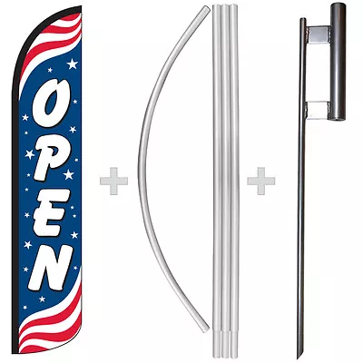 Open Patriotic 15' Tall Windless Swooper Feather Banner Flag & Pole Kit • $59.99