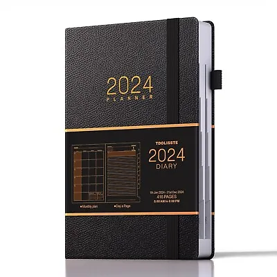 Academic Diary 2024 Day To Page A5 Planner - Pen Loop And Inner Pocket Black • £10.09